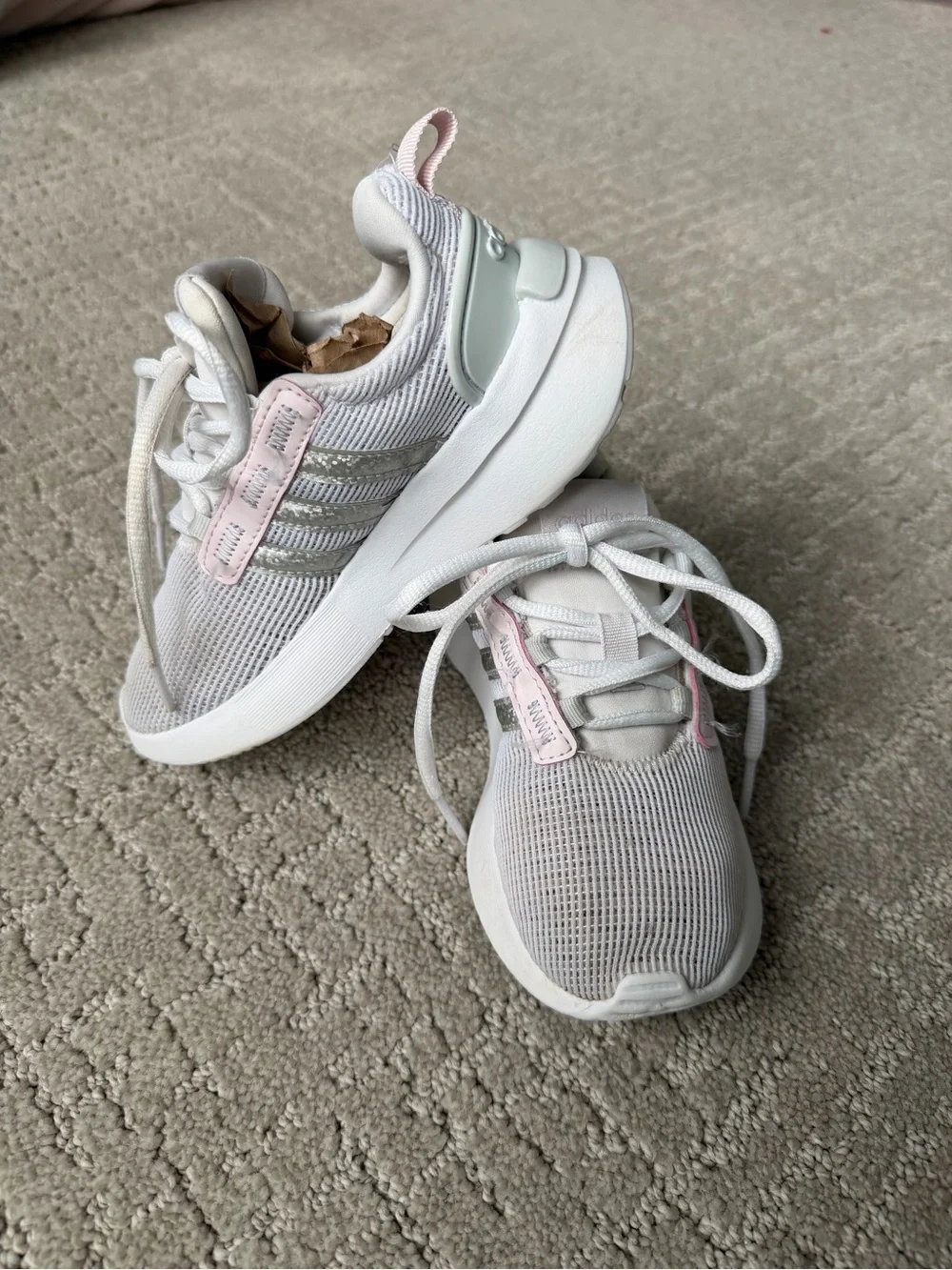 Adidas Kids White & Light Pink Athletic Sneakers Size 11